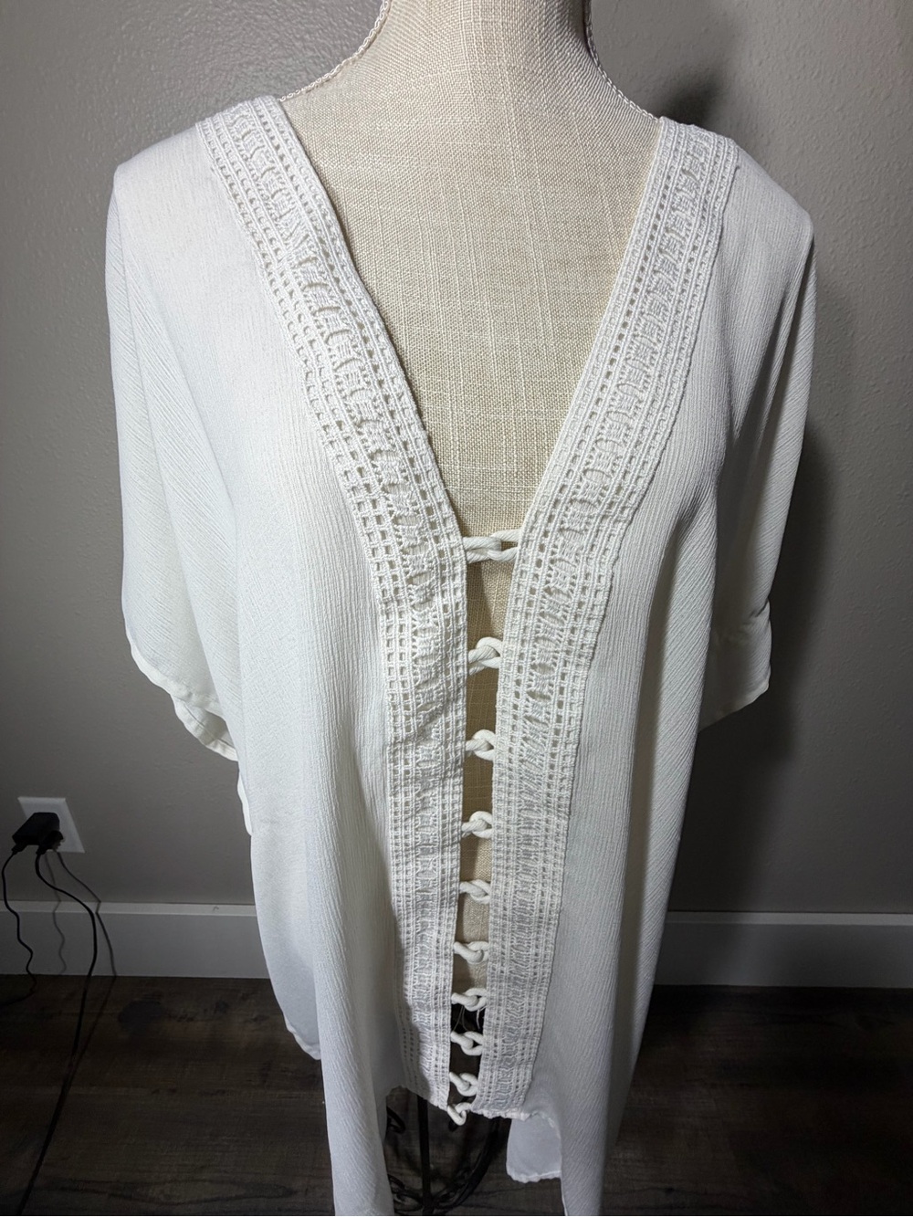 Xhilaration White Crochet-Trim Tie Front Swim Coverup